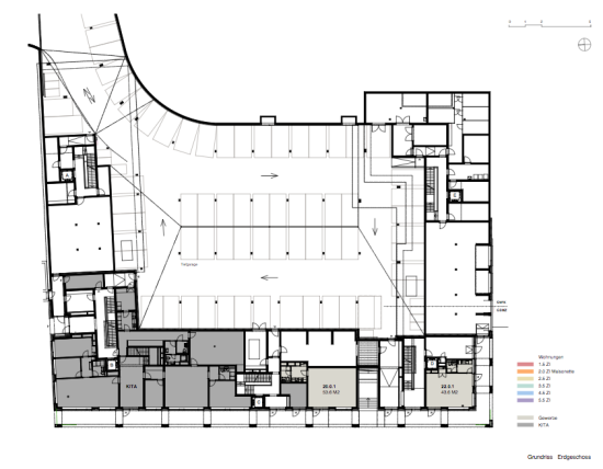 Zita Cotti Architekten, Wohngebäude Baufeld B4 Süd, Grundriss Erdgeschoss