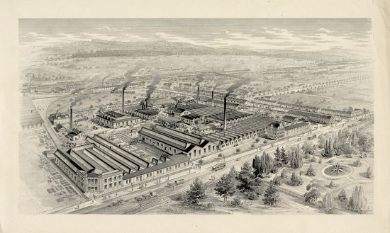 Druckgrafik des SLM-Areals in Winterthur aus dem Jahr 1896 (Grafik © Stadtarchiv Winterthur)