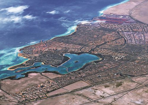 Bird's eye view of the planned King Abdullah Economic City in Saudi Arabia on the Red Sea coast (image © KAEC)