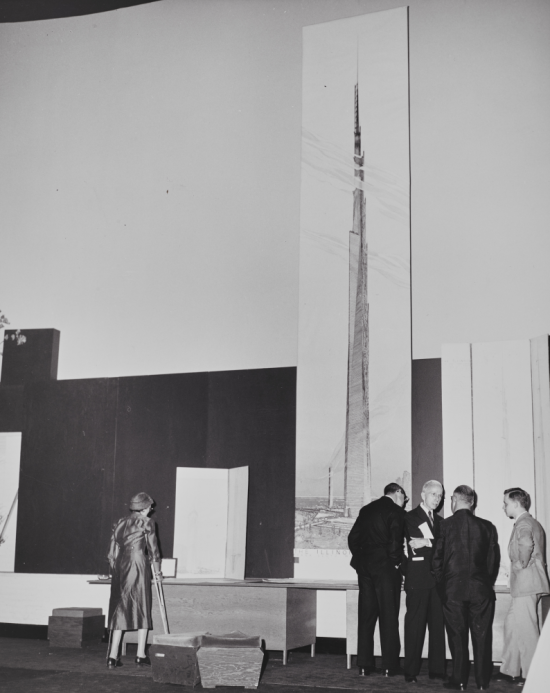 Enthüllung der 6,7 Meter hohen Visualisierung von «The Mile-High Illinois» am 16. Otober 1956 in Chicago
