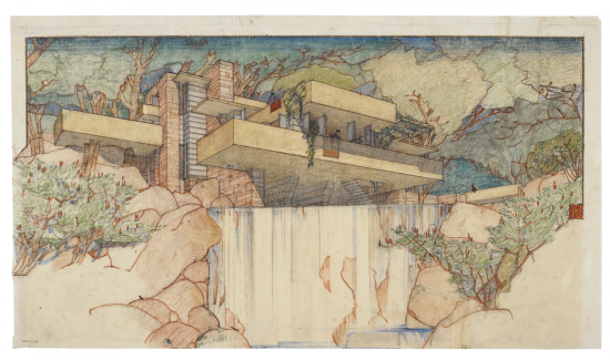 Fallingwater (Haus Kaufmann), Mill Run, Pennsylvania, 1934–1937, 39,1 cm × 64,1 cm