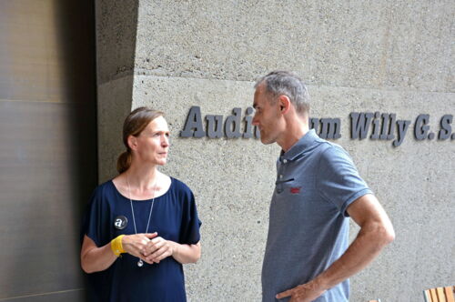 archithese-Verlagsleiterin Andrea Wiegelmann und der Zentralsekretär des fsai Thomas Wethli