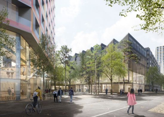 Die Visualisierung des Beitrags von Sauerbruch Hutton zeigt Hochhaus und Kulturhaus (Bild: sauerbruchhutton.de)