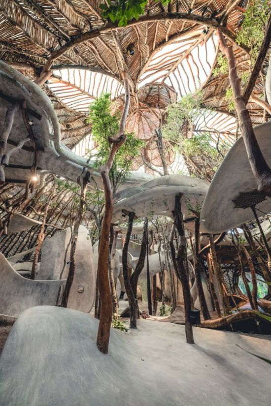 Laut Roth, soll das Muster der leichten Kuppel aus Ästen der Bejuco Pflanze an die Blume des Lebens erinnern.