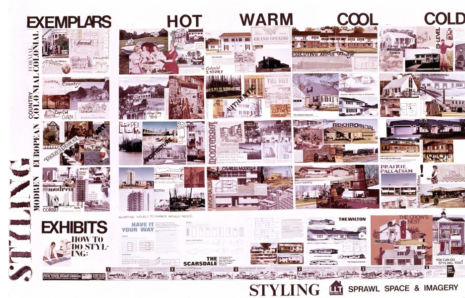 Robert Venturi, Denise Scott Brown, Steven Izenour, Learning from Levittown Studio, Fall 1970. Styling. Sprawl, Space & Imagery. Scanned from photo reproduction. © Venturi, Scott Brown Collection, The Architectural Archives, University of Pennsylvania
