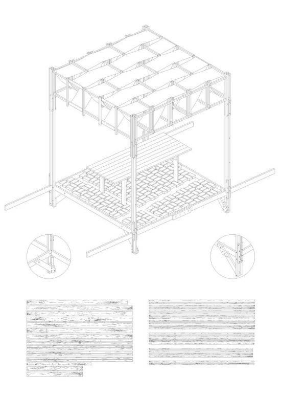 Field with columns and lattice-work roof